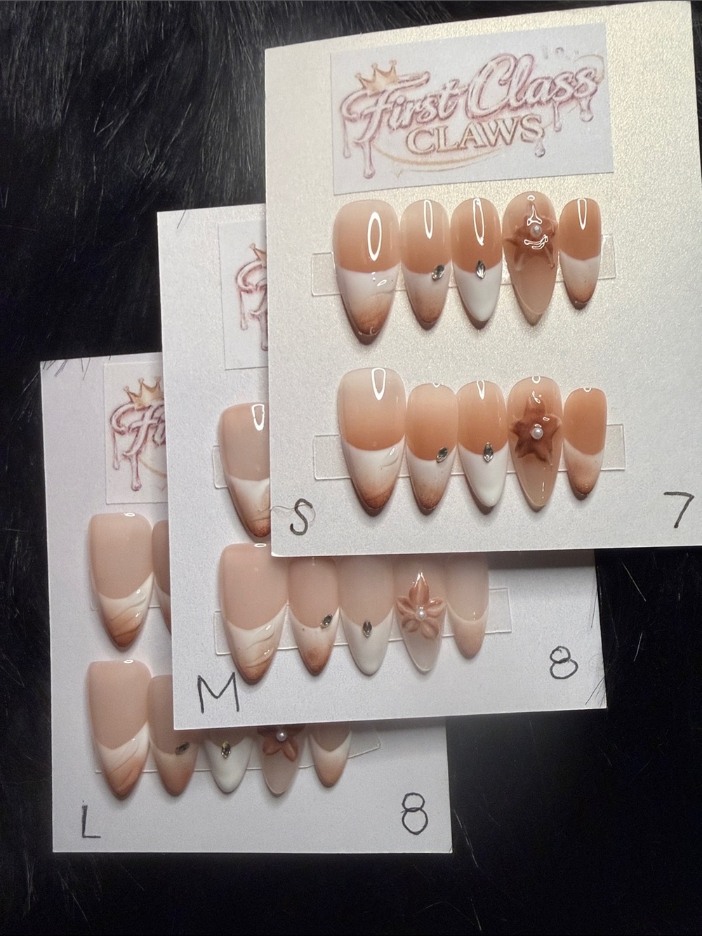 Nude & White Press-On Nails with 3D Floral Accent